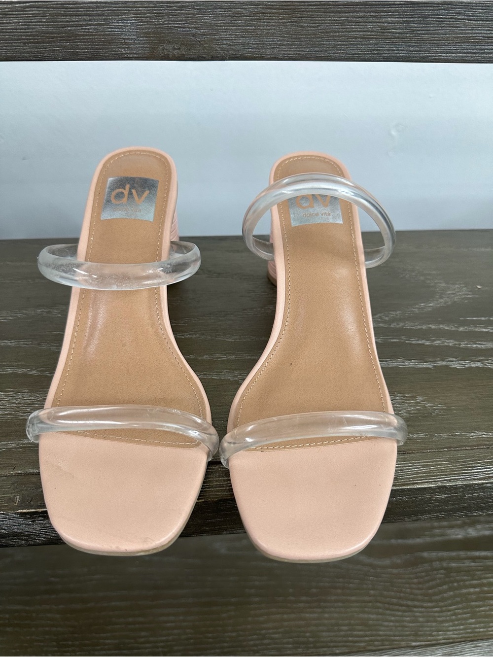 DV by Dolce Vita Blush Nude Clear-Strap Block Heel Sandals